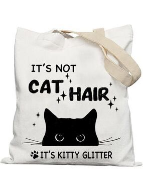 Black Cat Tote Bag, Gifts for Cat Lovers and Mom, It's Not Cat Hair It's Kitty